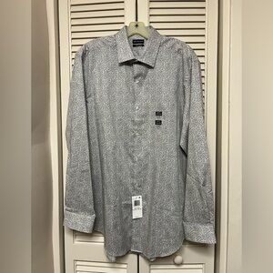 Van Heusen Men's Black and White Patterned Shirt 16-16.5